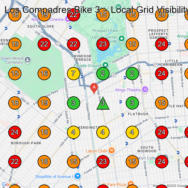 Los Compadres Bike 3 GeoGrid visibility map for Bicycle Shop in Brooklyn